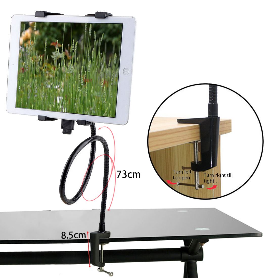 Flexible Table Desk Gooseneck iPad Tablet Handfree Bolt Clamp Mount