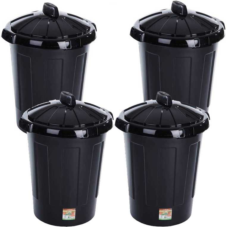 Wham 80L Black Plastic Dustbin Lid Dust Bin Waste Disposal Rubbish