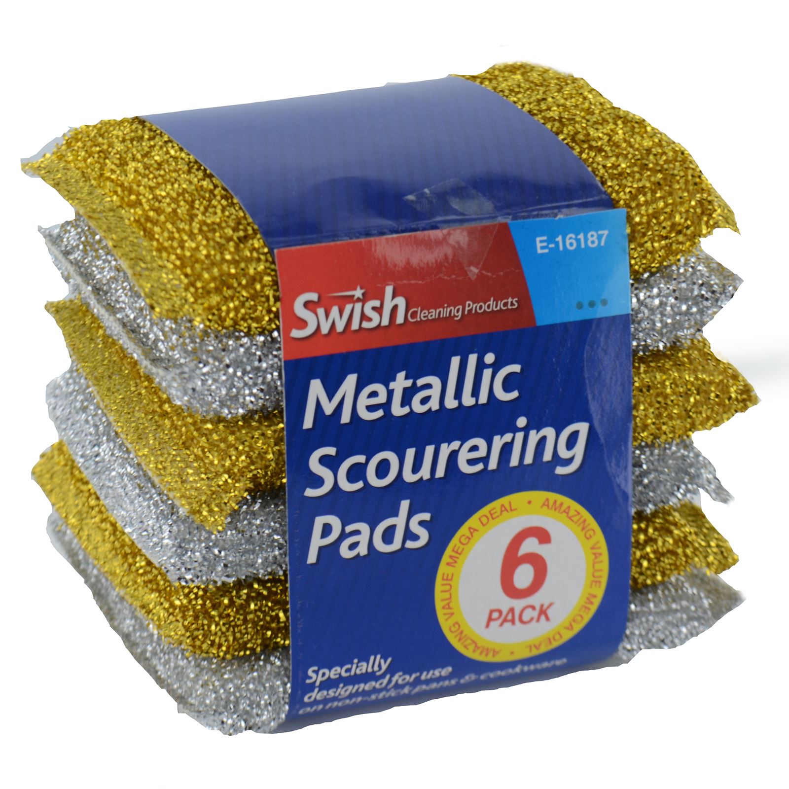6x Metallic Scouring Pads Washing Up Non Stick Scratch Kitchen Sponge