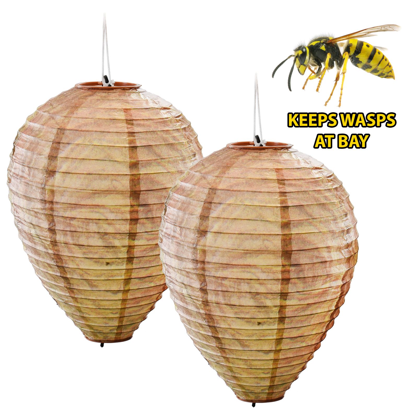 2 x Decoy Paper Wasp Nest Simulated Deterrent Hanging Insect Protection