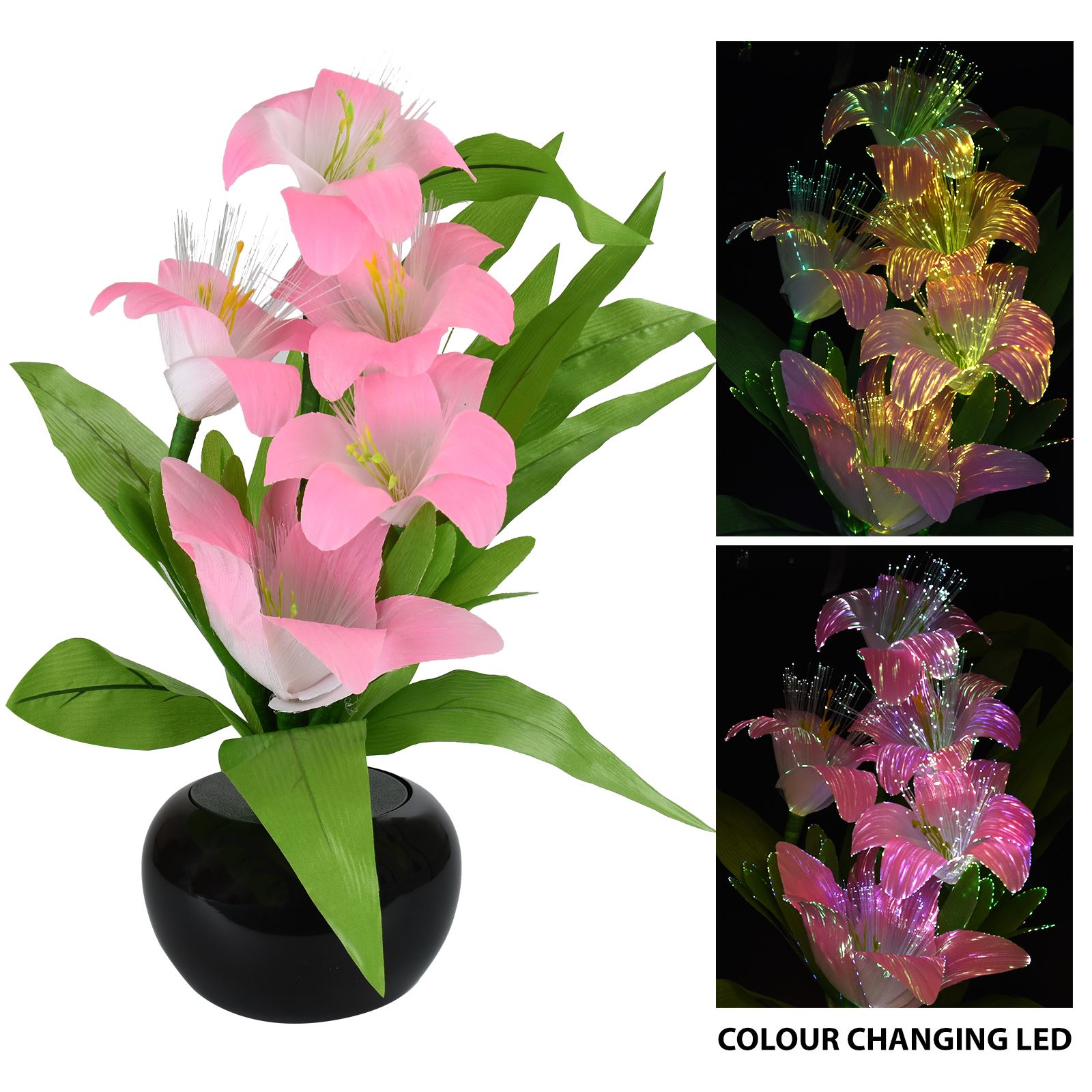 RGB Colour Changing LED Fibre Optic Flower Vase Display Table Lamp Mood