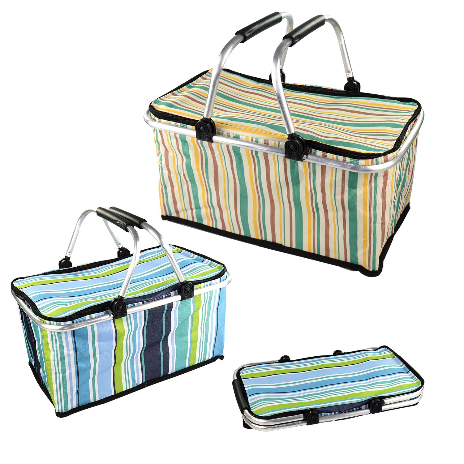 Folding Picnic Basket Hamper Insulated Camping Cooler Portable Travel
