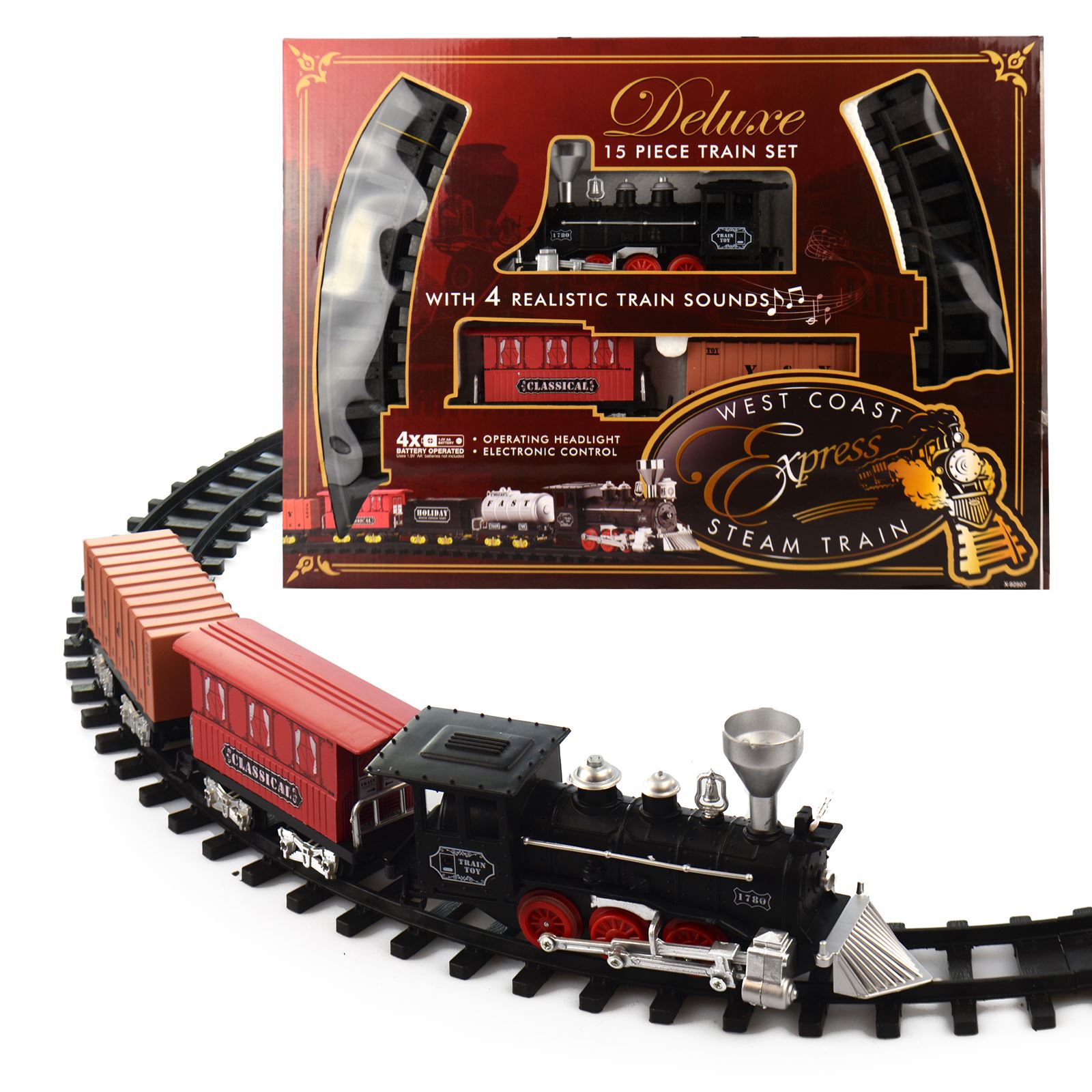 Classic Kids Toy Train Set Track Carriage Engine Lights Sounds