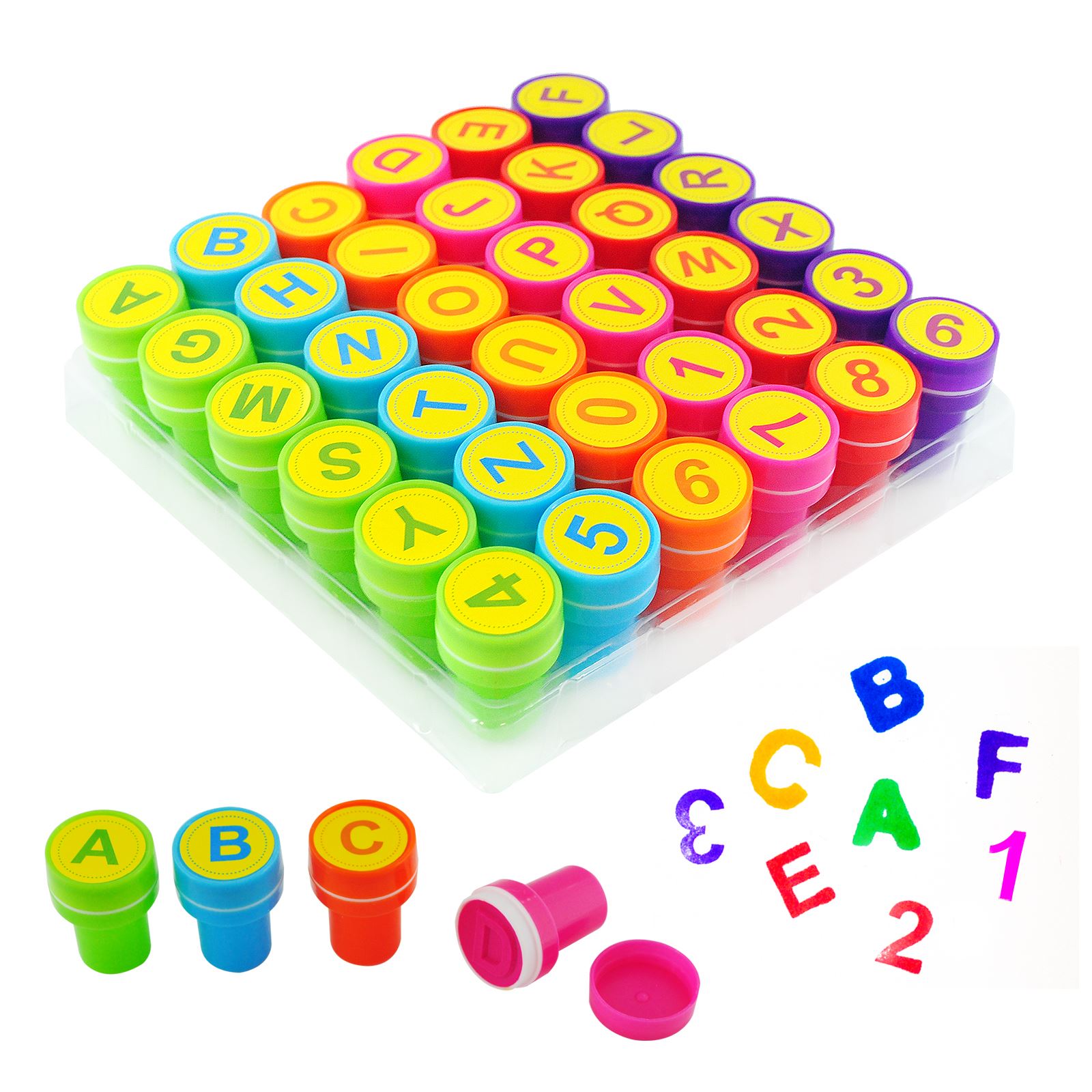 36pc Kids Self Inking Stamp Set Art Craft Skill Toy Learn Alphabet
