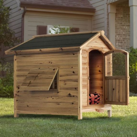 Wooden Cedar Dog House Large Kennel Hinged Roof Removable Floor Puppy