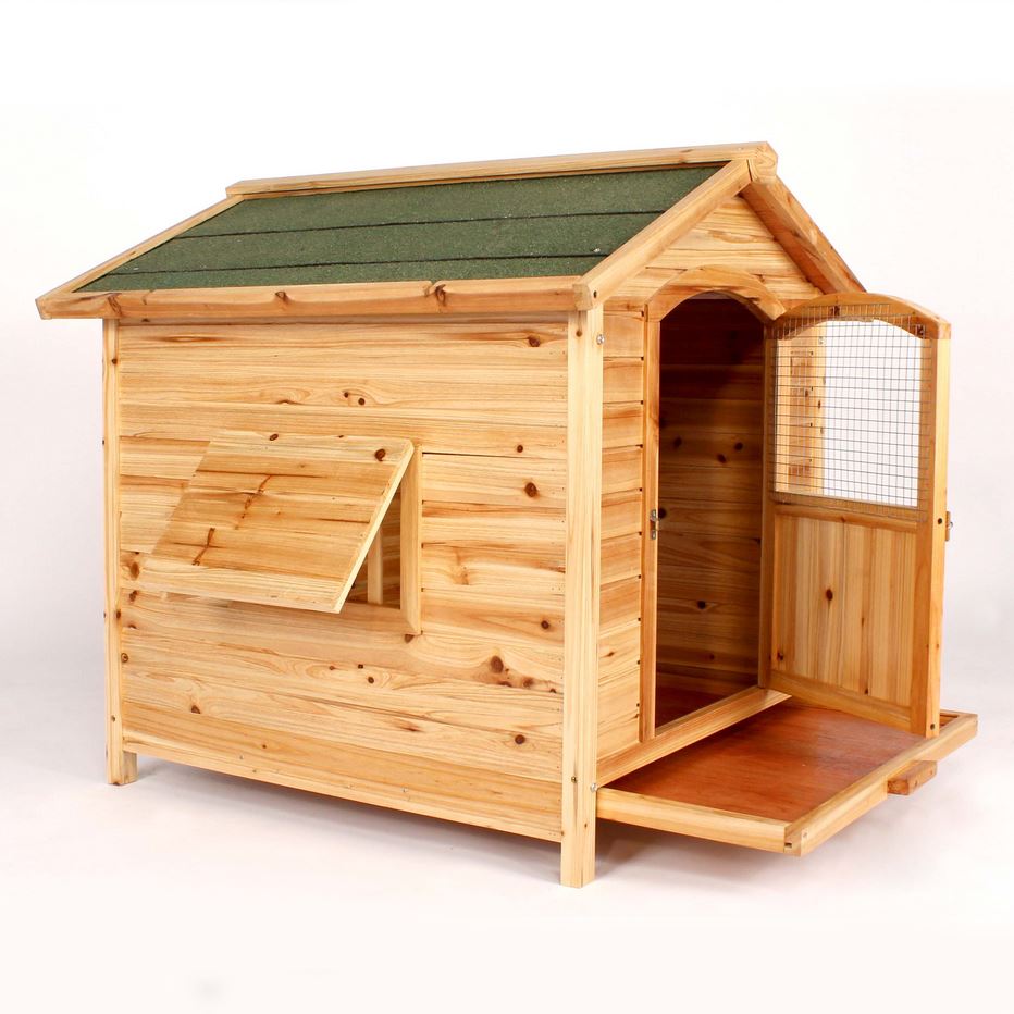 Wooden Cedar Dog House Large Kennel Hinged Roof Removable Floor Puppy