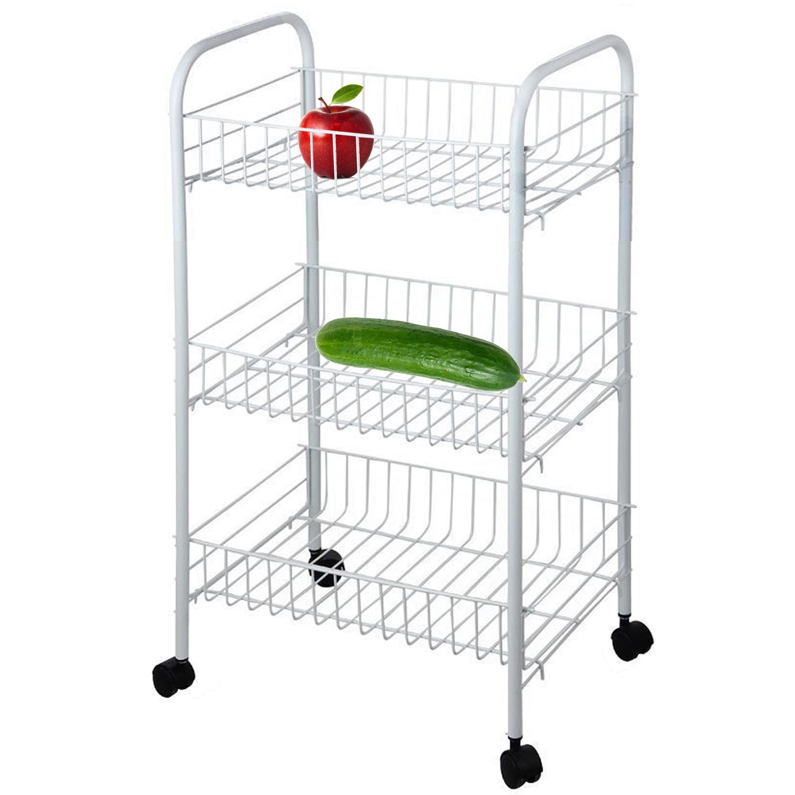 3 Tier Vegetable Trolley Cart Fruit Storage Kitchen Rack Stand with