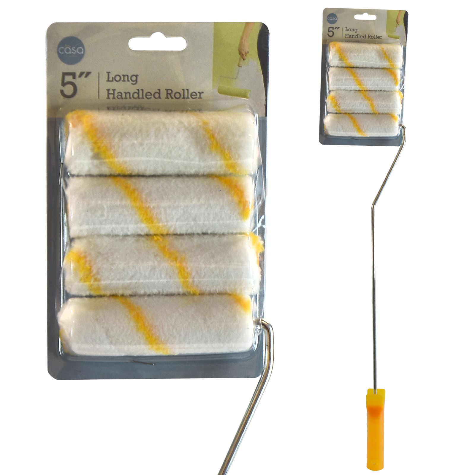 Long Handled 4 Paint Roller Heads Hard To Reach Area Undercoat Emulsion