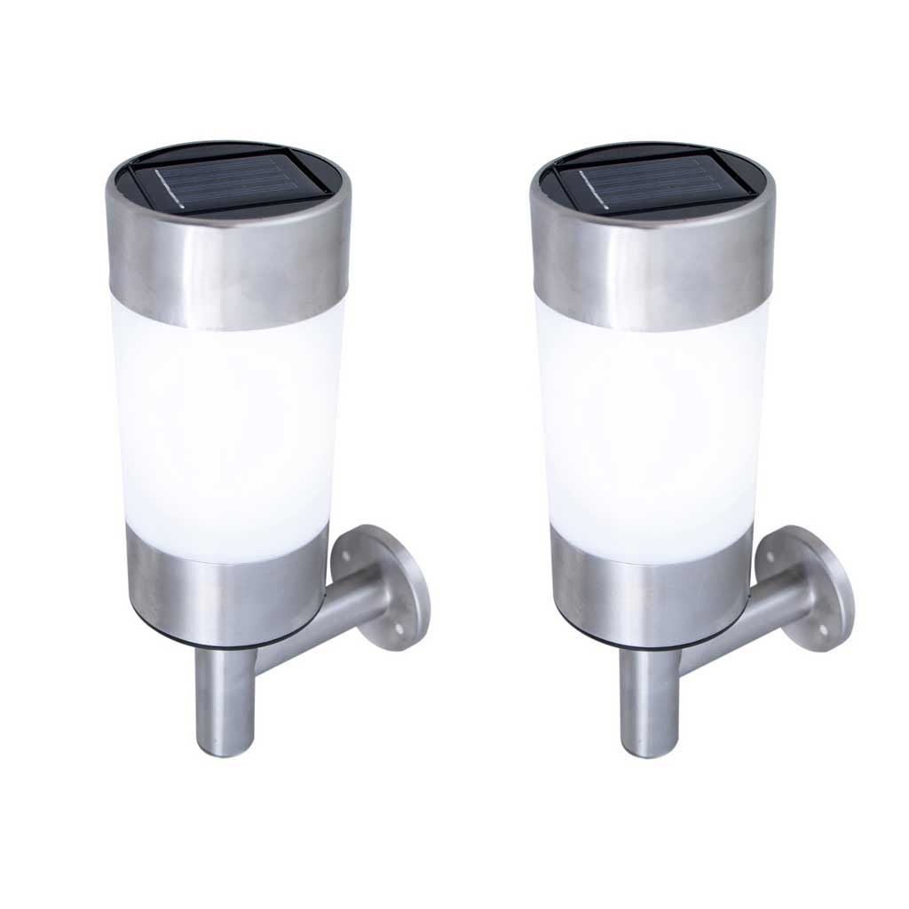 Solar Wall Light Bright White LED Stainless Steel Cantebury Outdoor Garden Door eBay