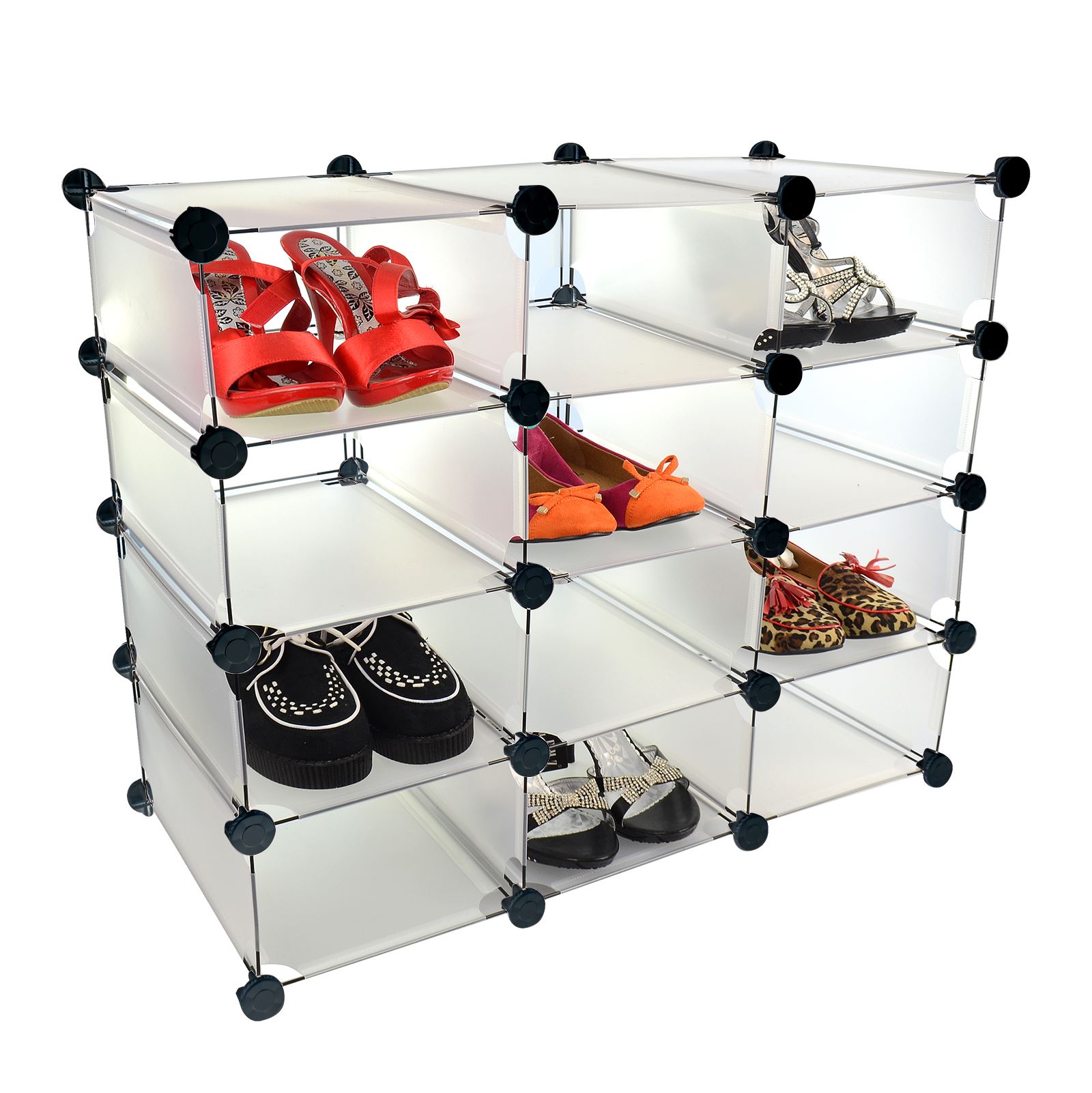 New 12 Compartment Shoe Storage Interlocking Box Display Shelf Unit