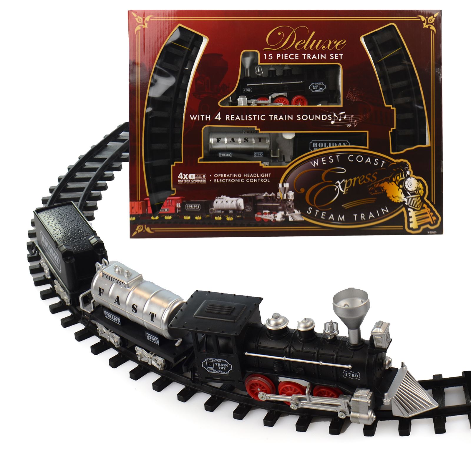 Classic Kids Toy Train Set Track Carriage Engine Lights Sounds