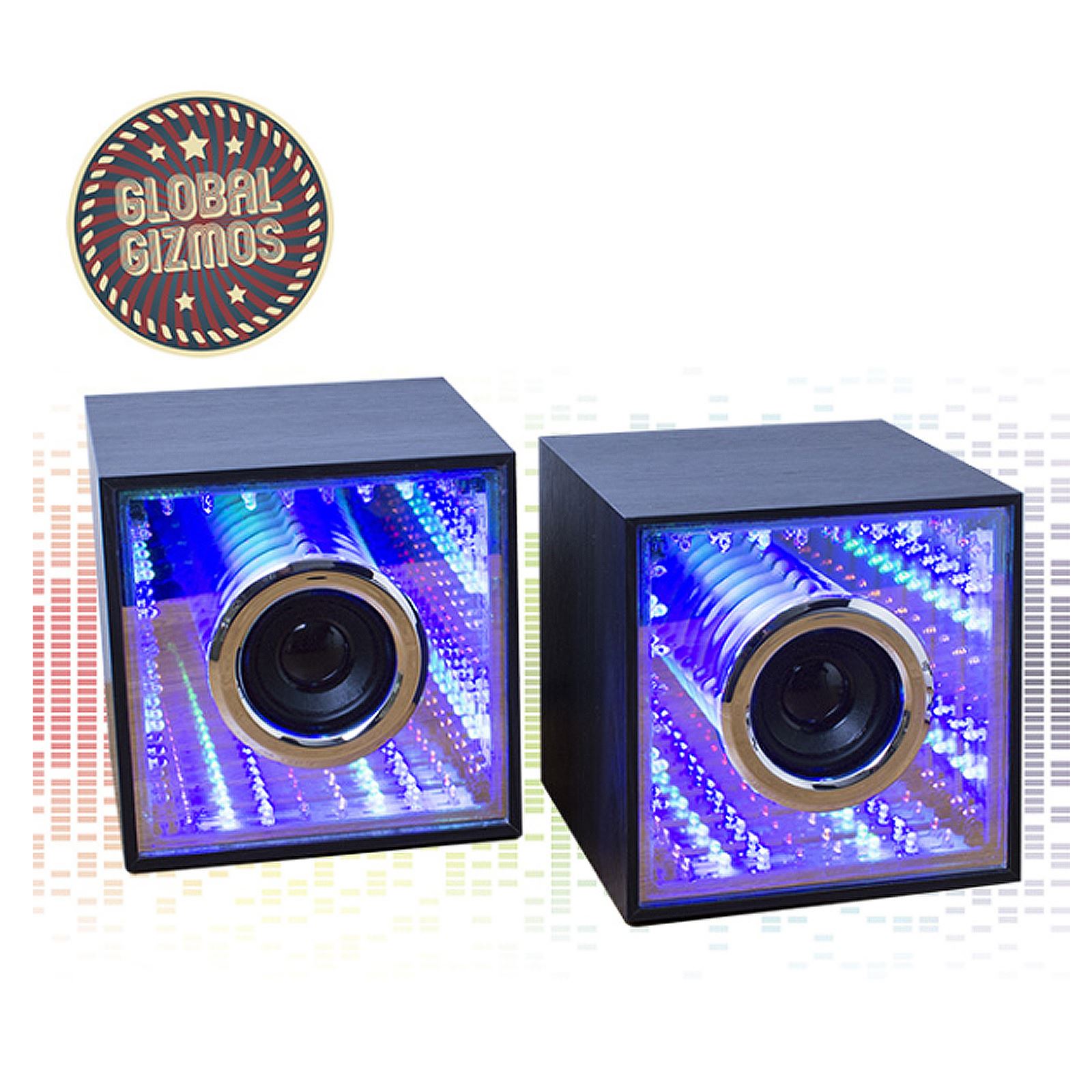 3+3W Infinity Mirror USB Computer Speakers Audio Twin Wooden Cube Light