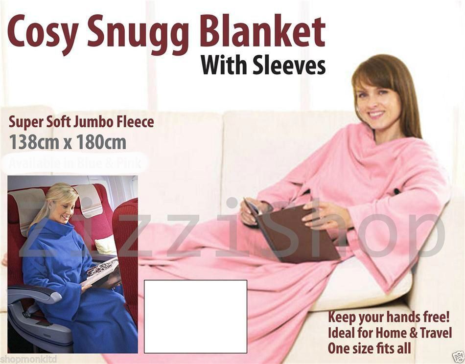 Cuddle Blanket Snuggle Plush Soft Fleece Wrap With Sleeves Winter Cosy