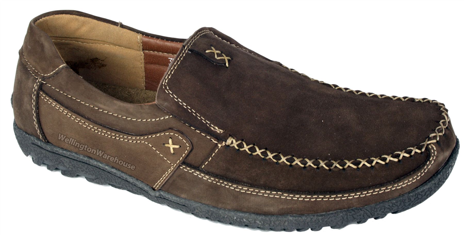 Mens Monaco tan or brown soft leather lightweight casual slip on shoes