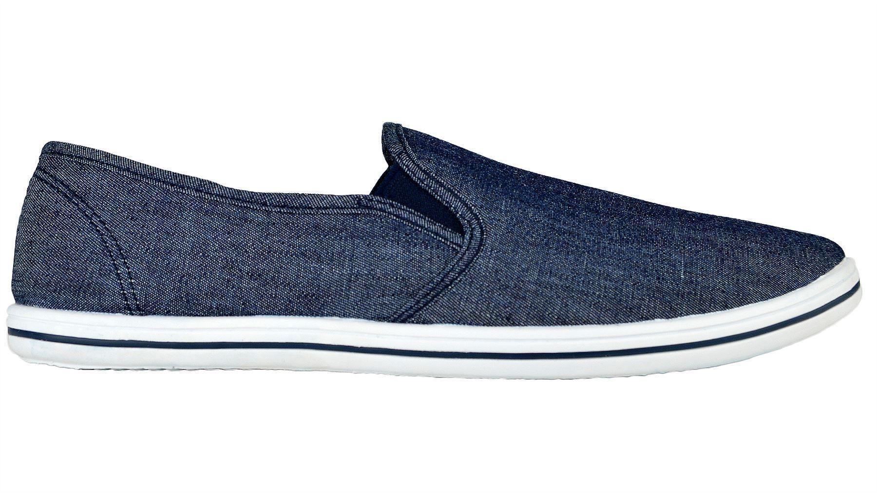 Mens New Casual Plain Canvas Slip On Plimsolls Deck Boat Shoes