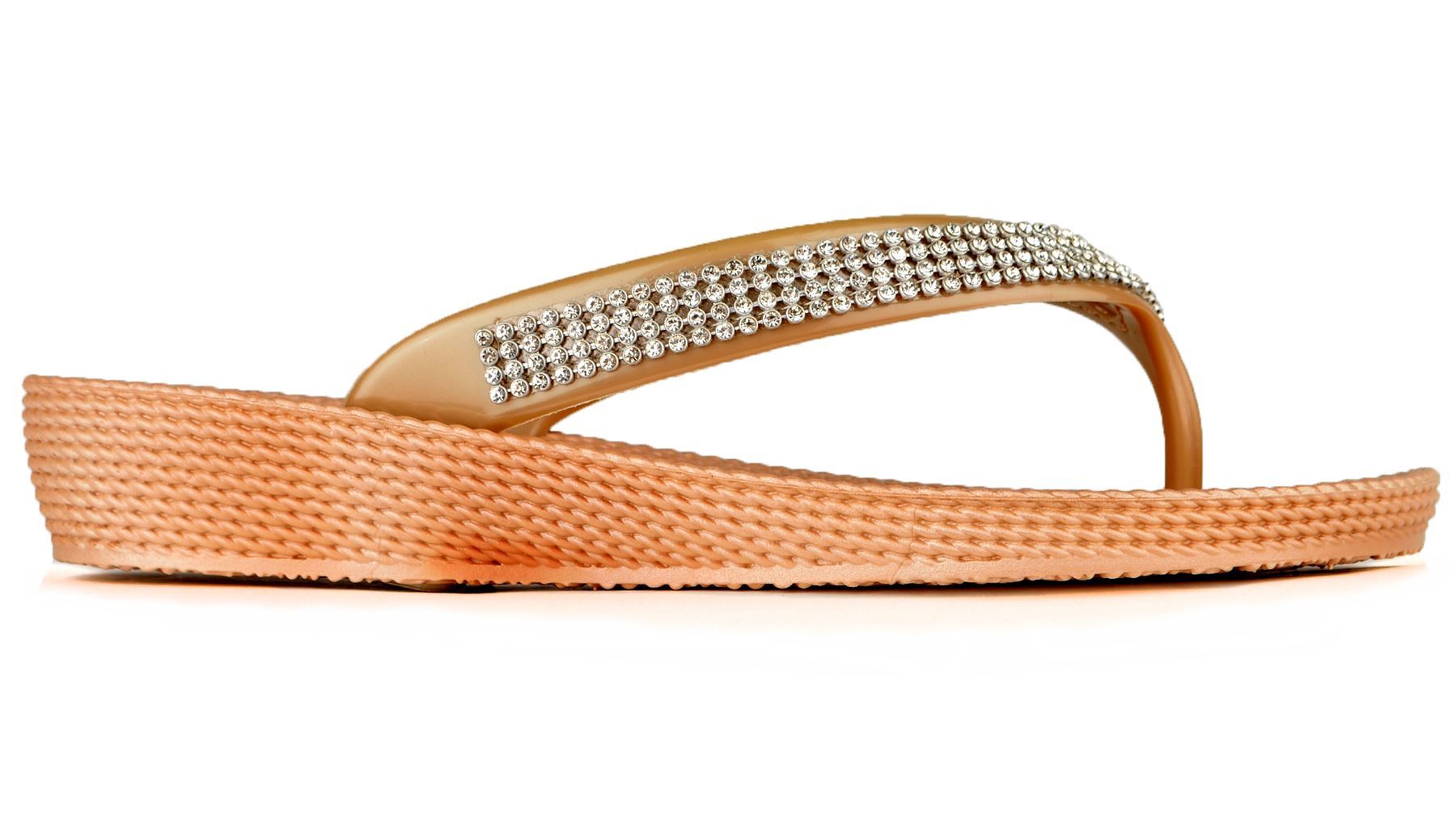 Ella Women's Diamante Detail Summer Flat Slight Wedge Flip Flop Thong Sandals | eBay