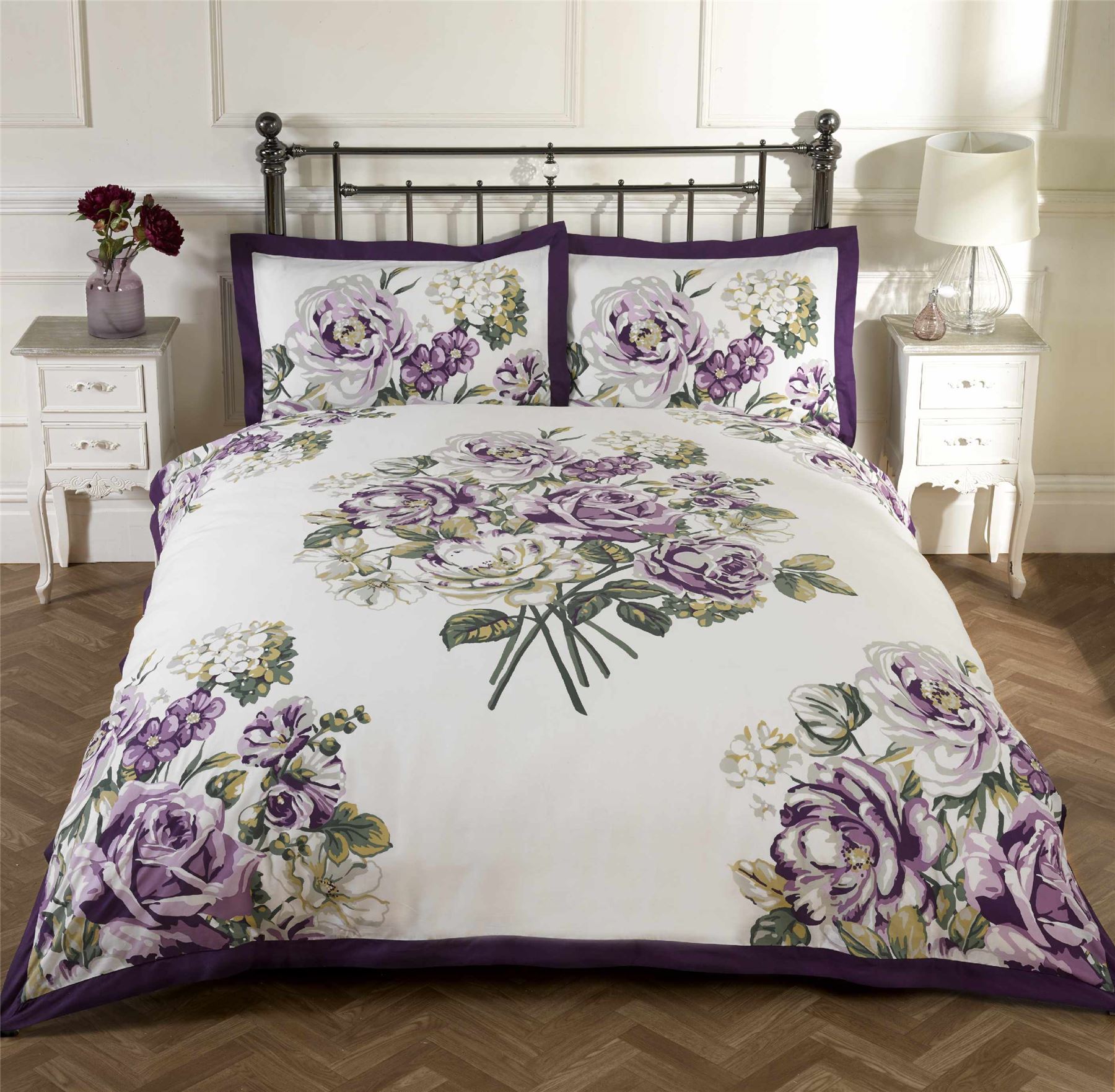 Bloomsbury Floral Flowers Classical Bedding Duvet Cover Teal Claret