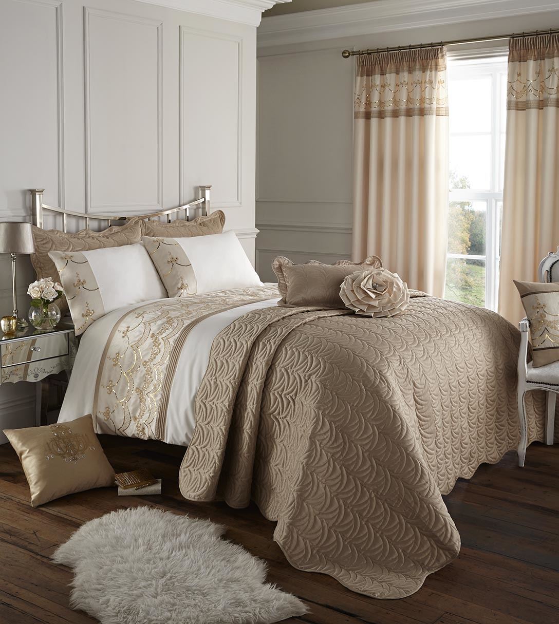 Catherine Lansfield Charlston Gold Luxury Sequin Glittering Bedding Duvet Cover eBay