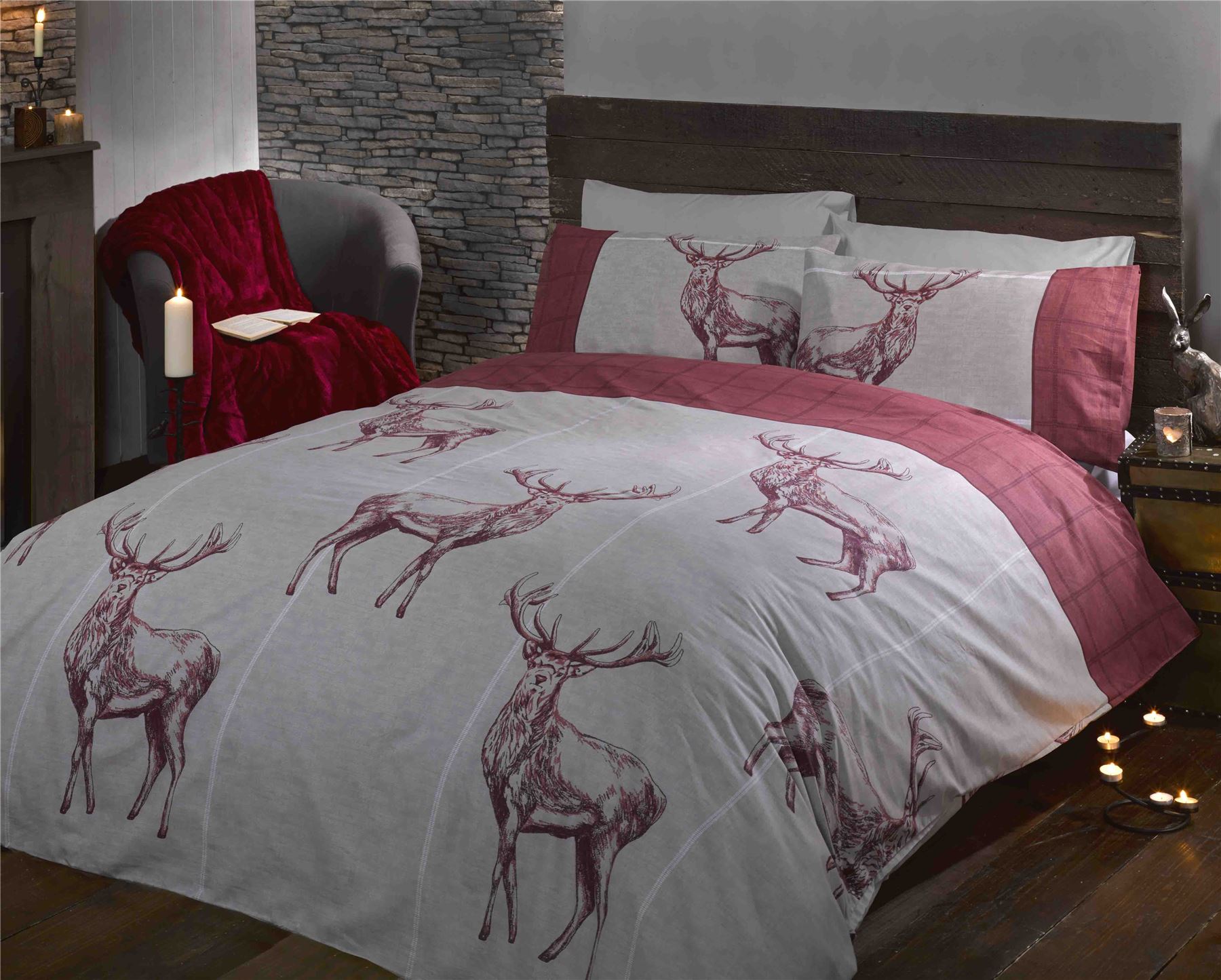 Check Duvet The Duvets Highland Stag Deer Red Grey Check Duvet Cover Bedding Seasonal