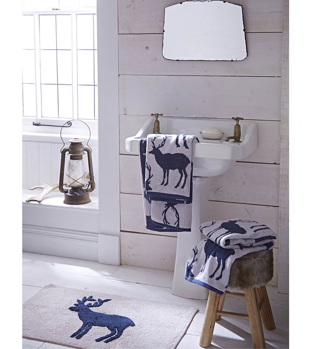 Stag Jacquard Bath Range Hand Towel Bath Sheet Mat Navy Grey Mulberry