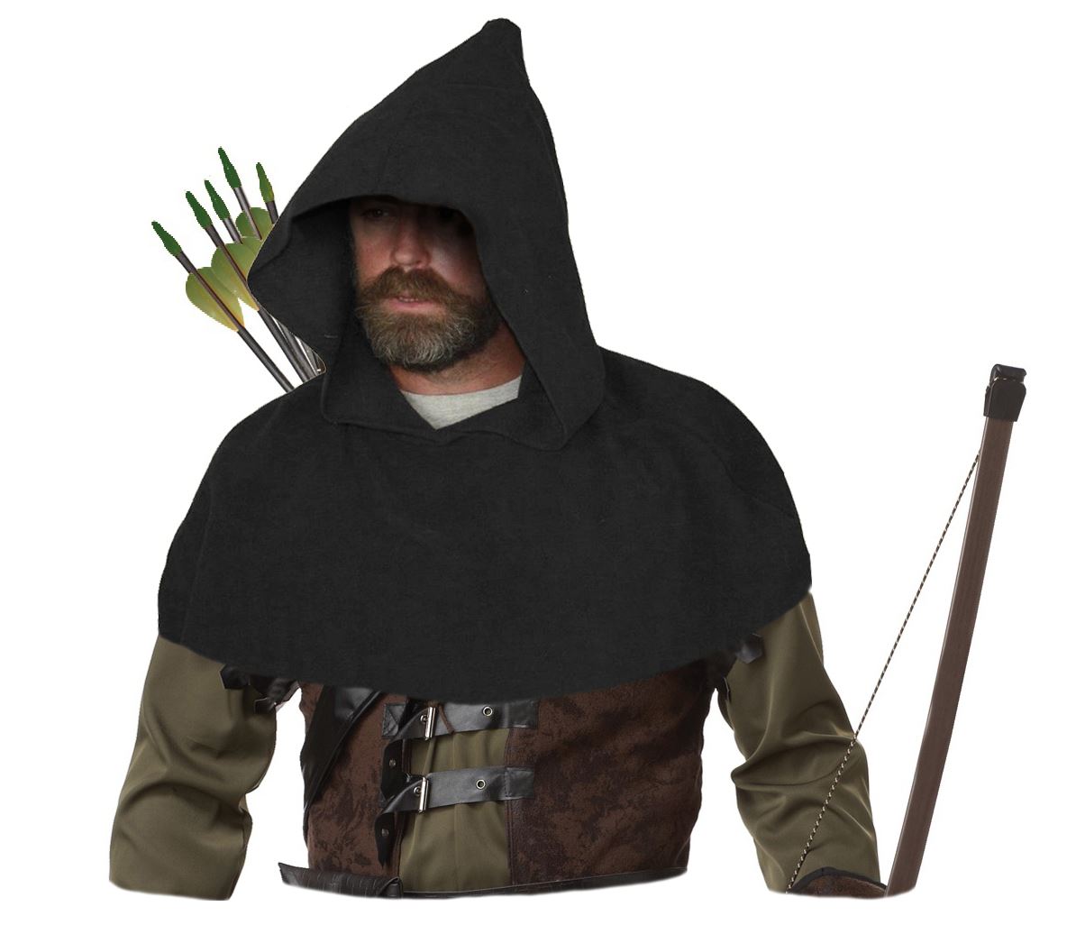 adults black medieval archers cowl fleece arrow hood christmas fancy dress adults