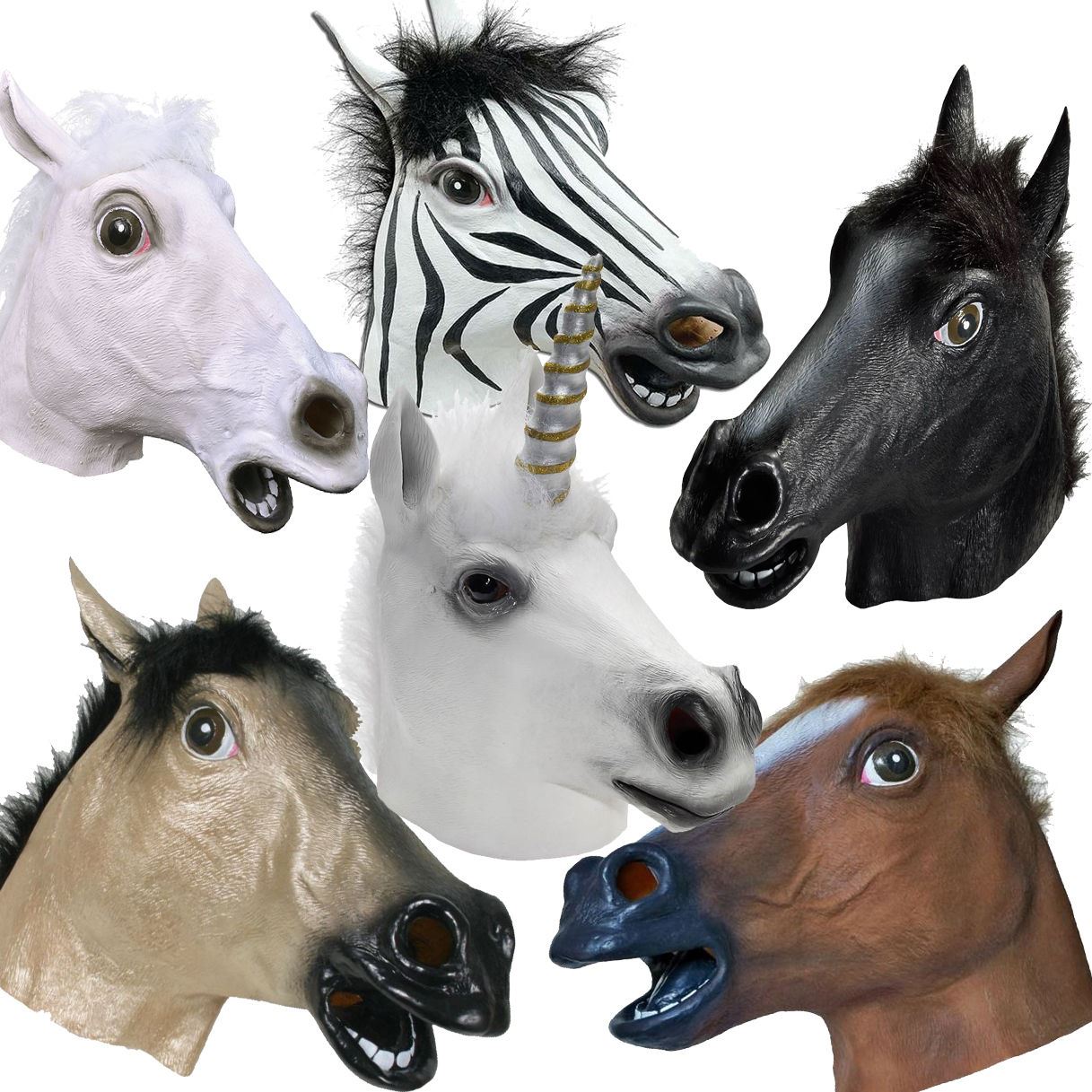 Horse Unicorn Donkey & Zebra Latex Masks Farmyard Racecourse Fancy