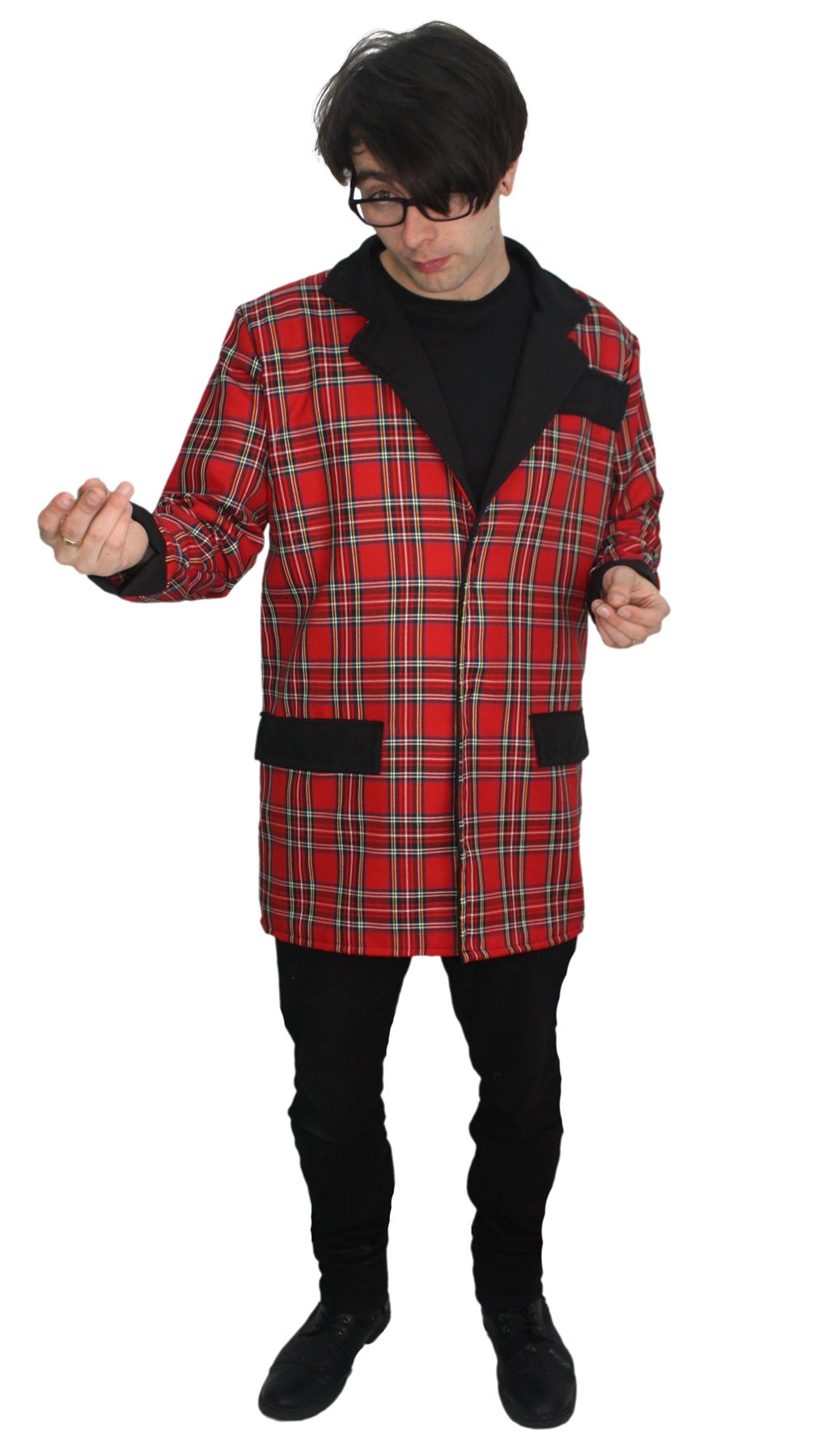 Adults Red Royal Stewart Tartan Teddy Boy Jacket 1950 Greaser Drapes