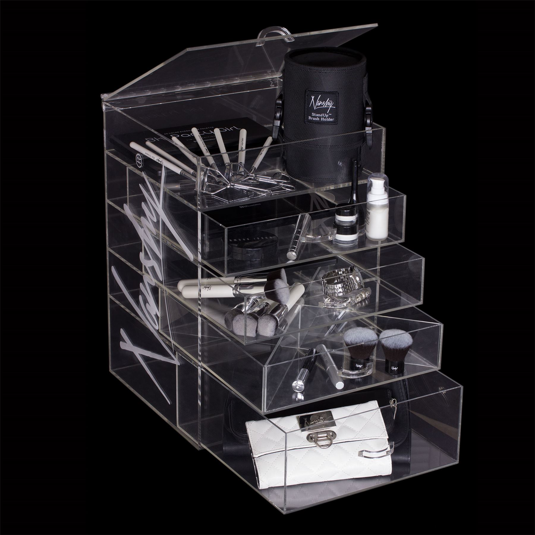 Kim Kardashian Makeup Box Clear Cube Organiser Drawers Flip Top
