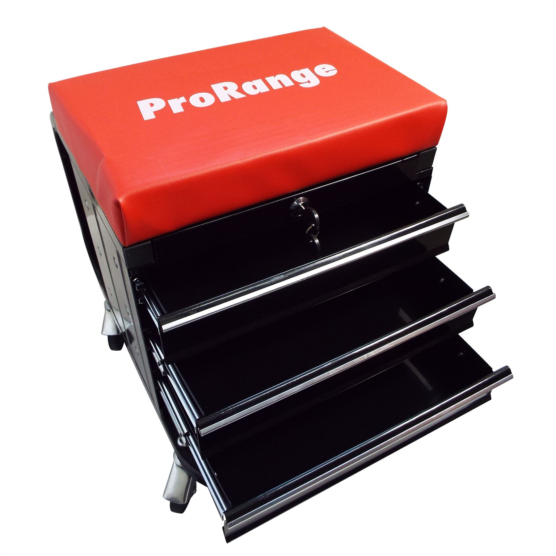 Mechanics Seat With 3 Drawer Locking Tool Box Trolley Black