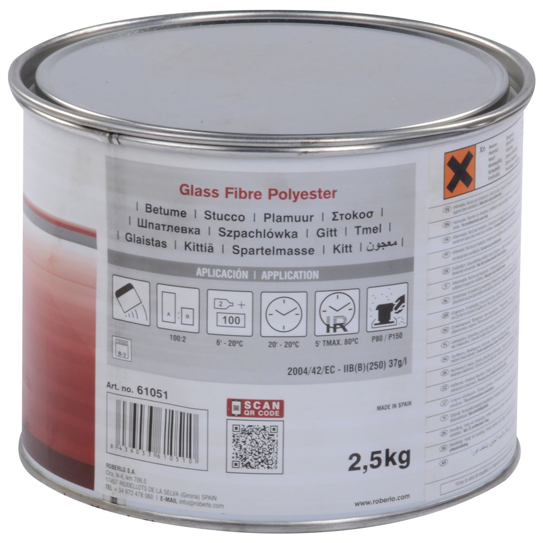 Roberlo Resinplast Fibreglass Bridging Body Filler 2.5kg Glass Fibre