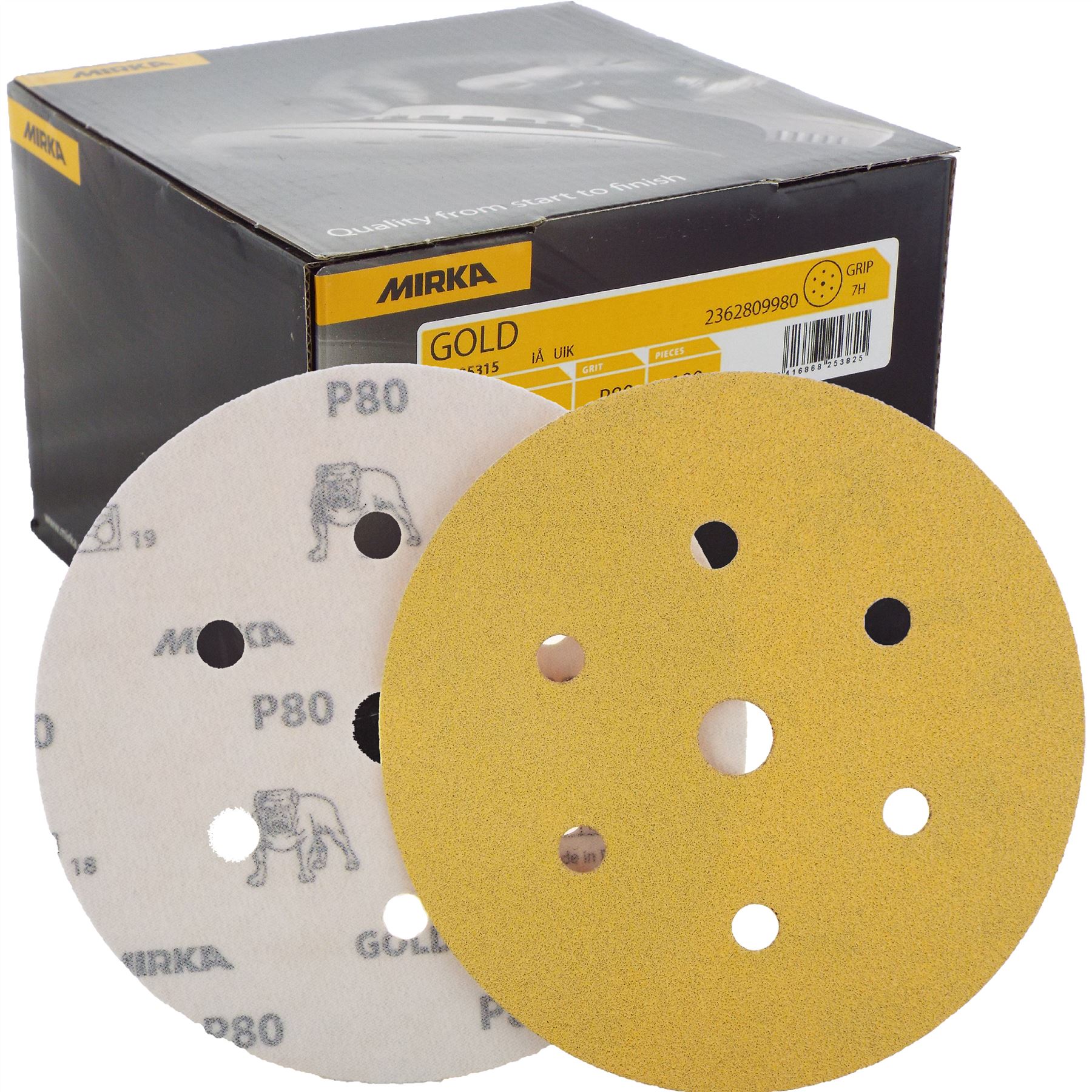 Mirka Gold HookIt DA Sanding Discs Ø 150mm 6" 80 Grit 6+1 Hole Sander