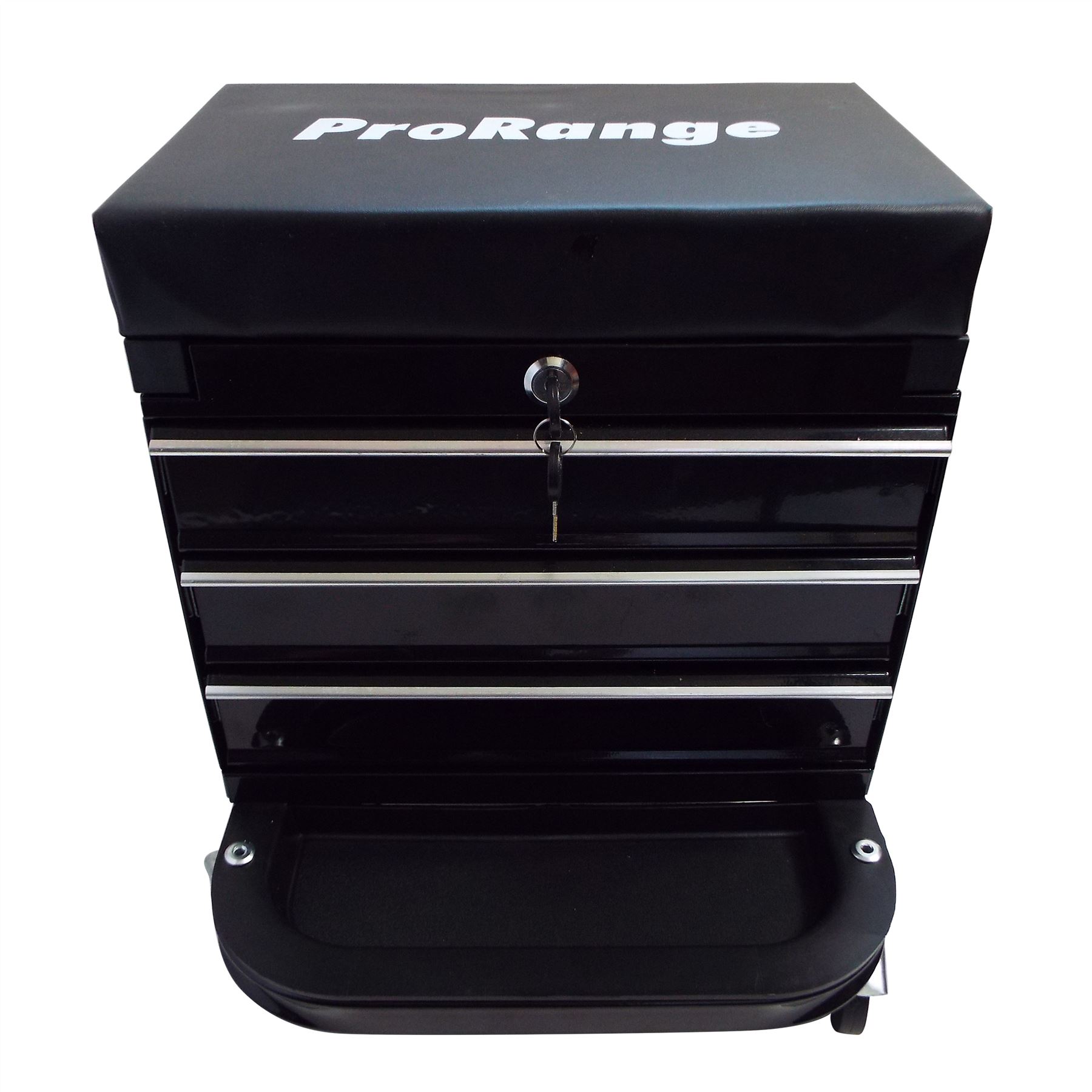 Mechanics Seat With 3 Drawer Locking Tool Box Trolley Black