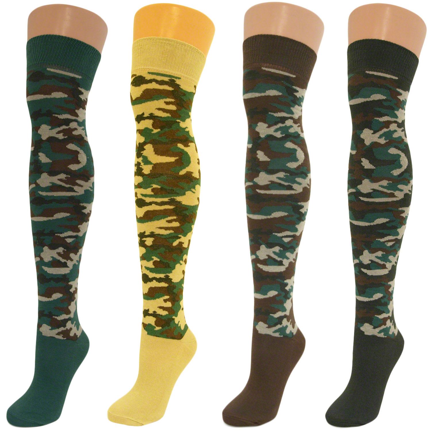 4 Pairs Womens Ladies Girls Over Knee Thigh High Camouflage Pattern