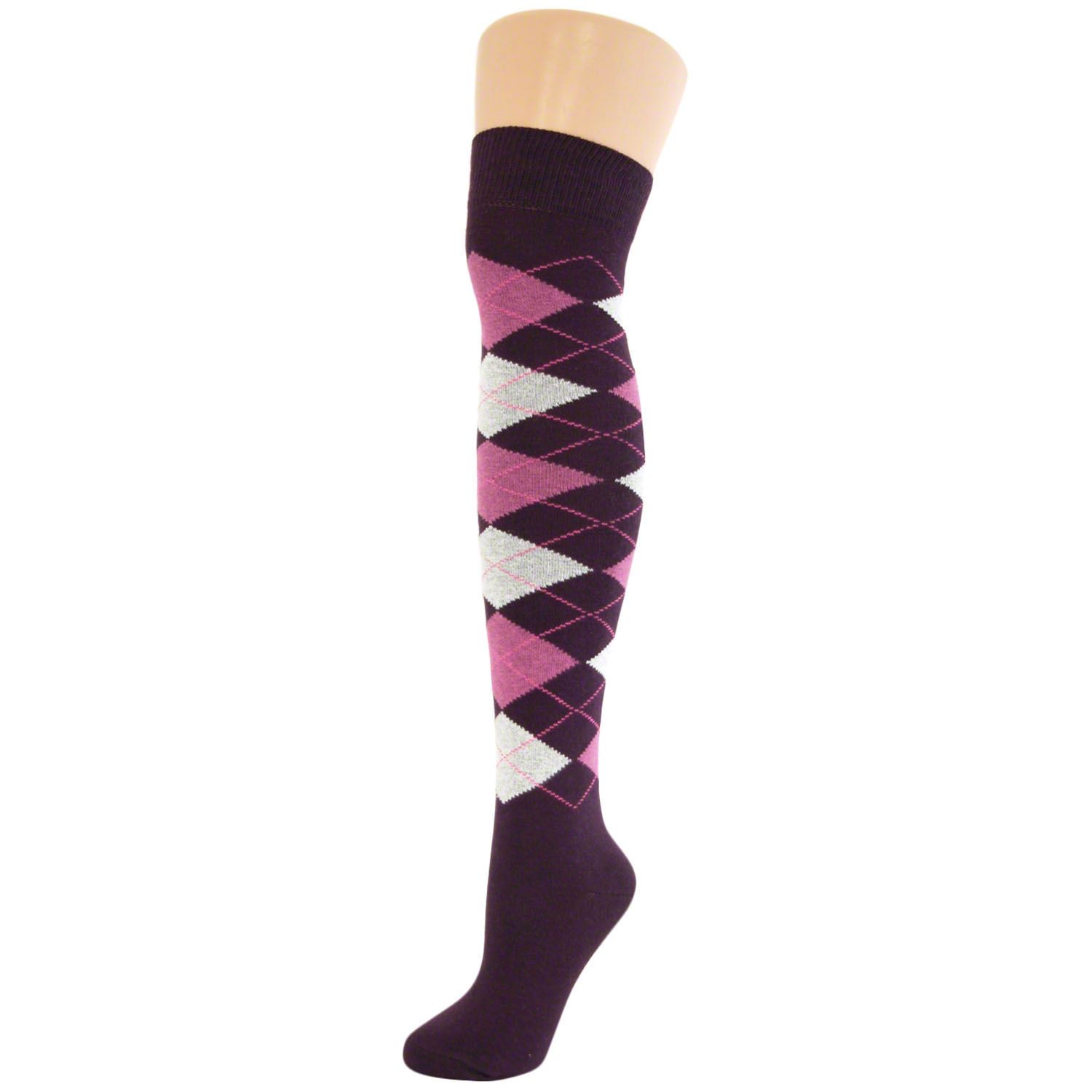 Womens Ladies Girls Over Knee Thigh High Argyle Diamond Socks Lot New