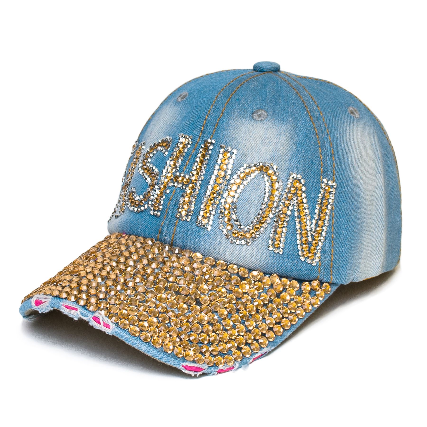 Women Bling Rhinestone Studded Denim Baseball Adjustable Cotton Hat