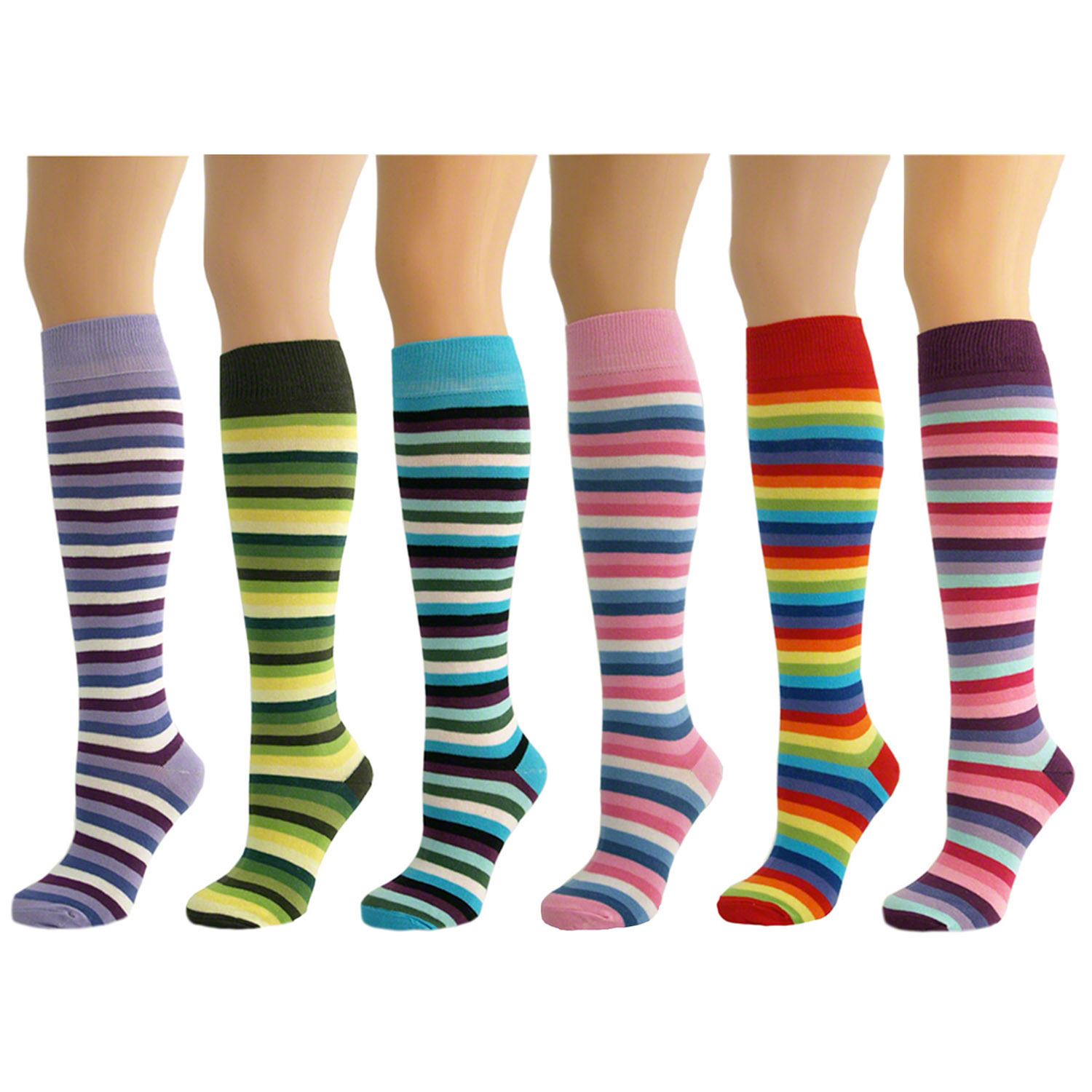 6 Pairs Womens Ladies Girls Stripey Knee High Long Thin Striped Socks New Ebay 3596