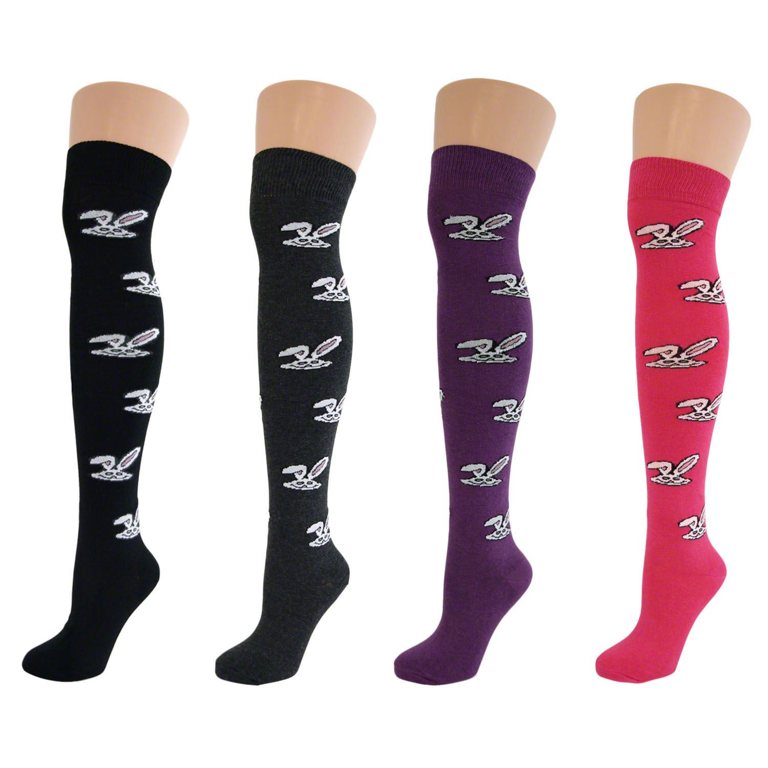 4 Pairs Womens Ladies Girls Over Knee Thigh High Bunny Rabbits Pattern