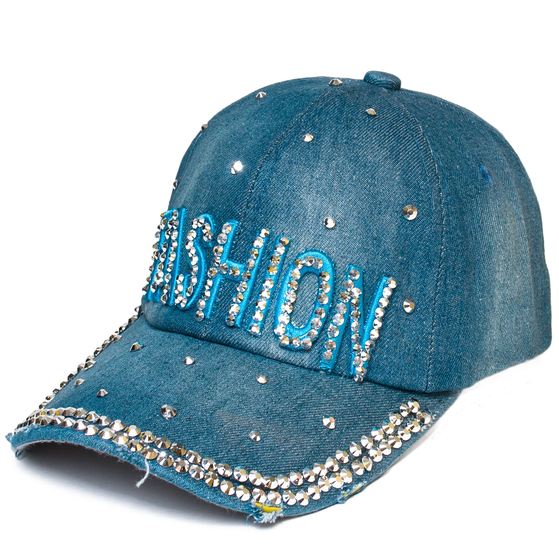 Denim Baseball Cap With Rhinestones