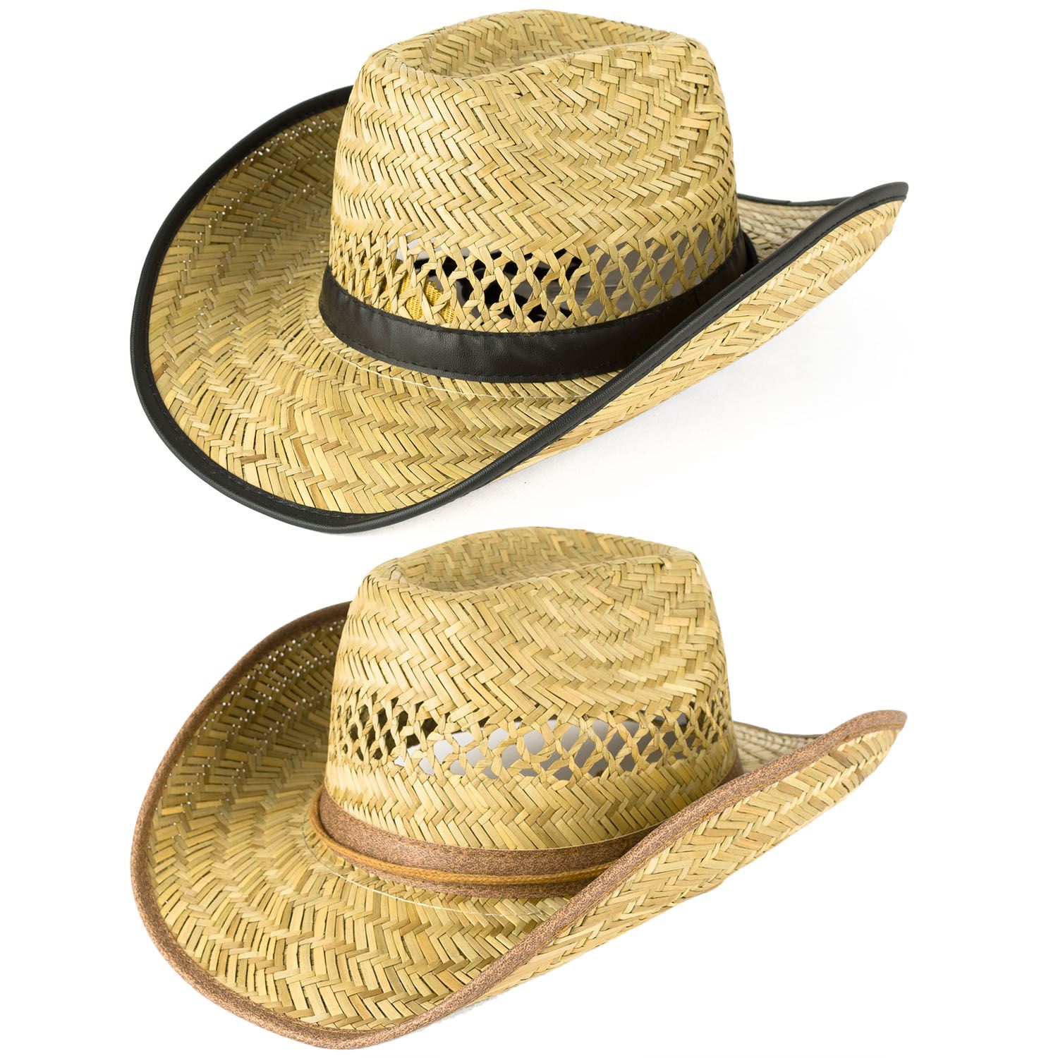 Men's Ladies Plain Woven Summer Cowboy Hat With Chin Cord/Strap eBay