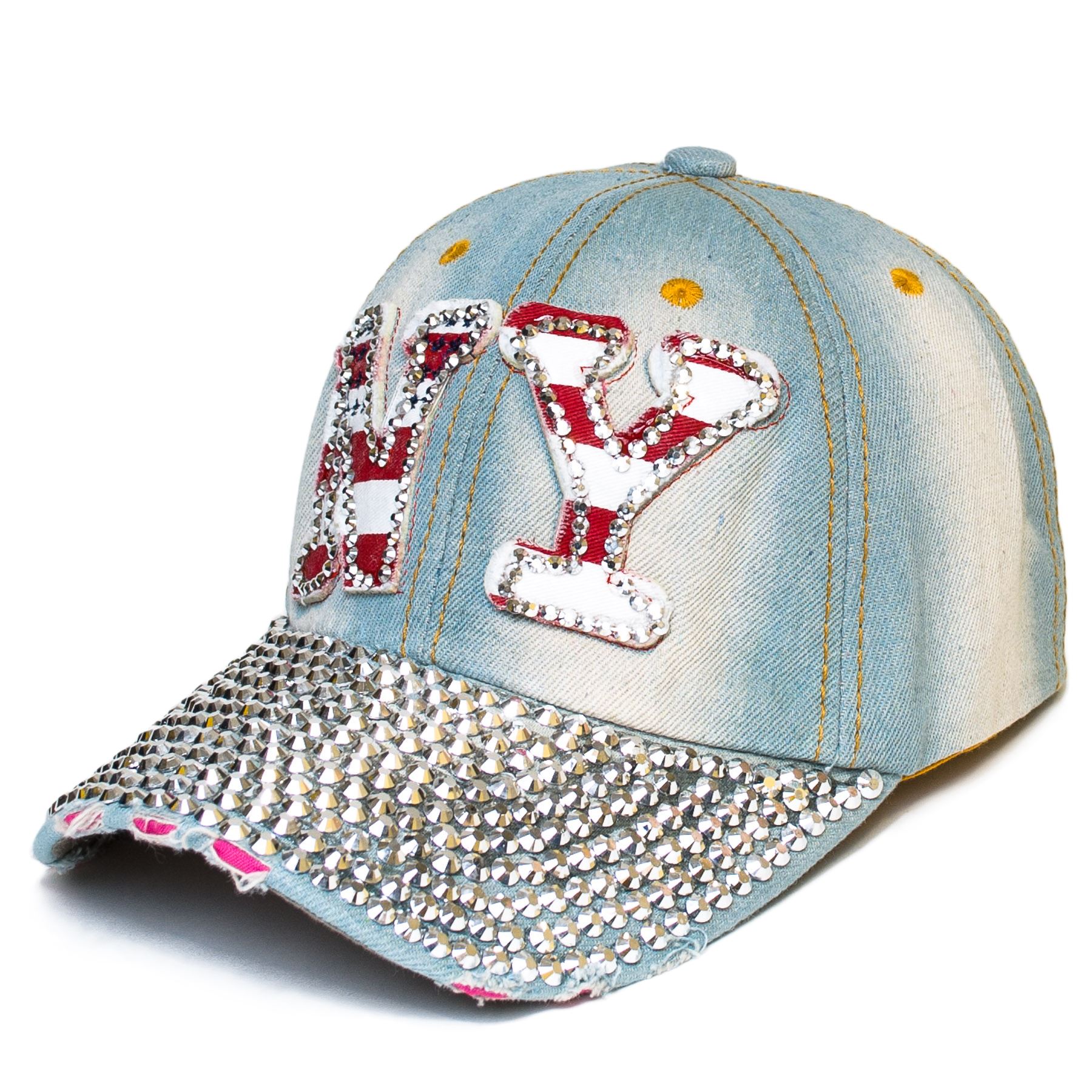 Women Bling Rhinestone Studded Denim Baseball Adjustable Cotton Hat