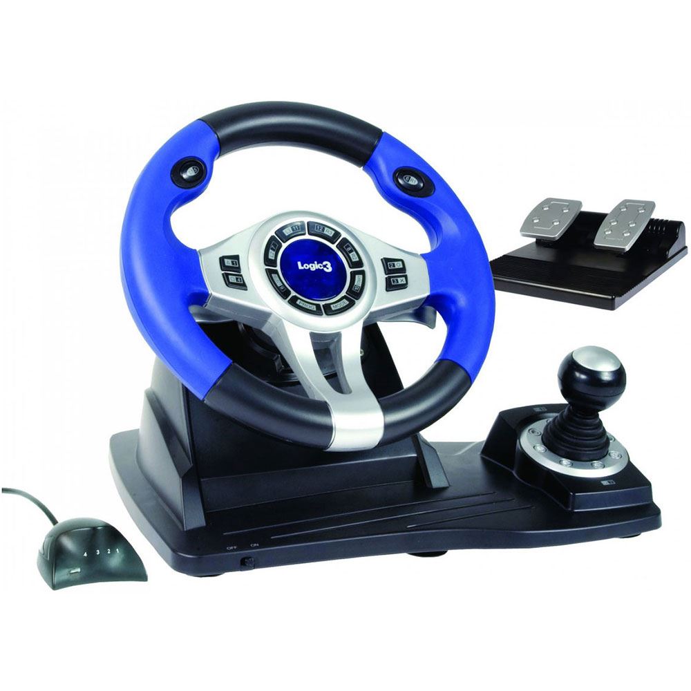 Games Power PSU449 Racing Steering Pedals Wheel for PC Playstation 2