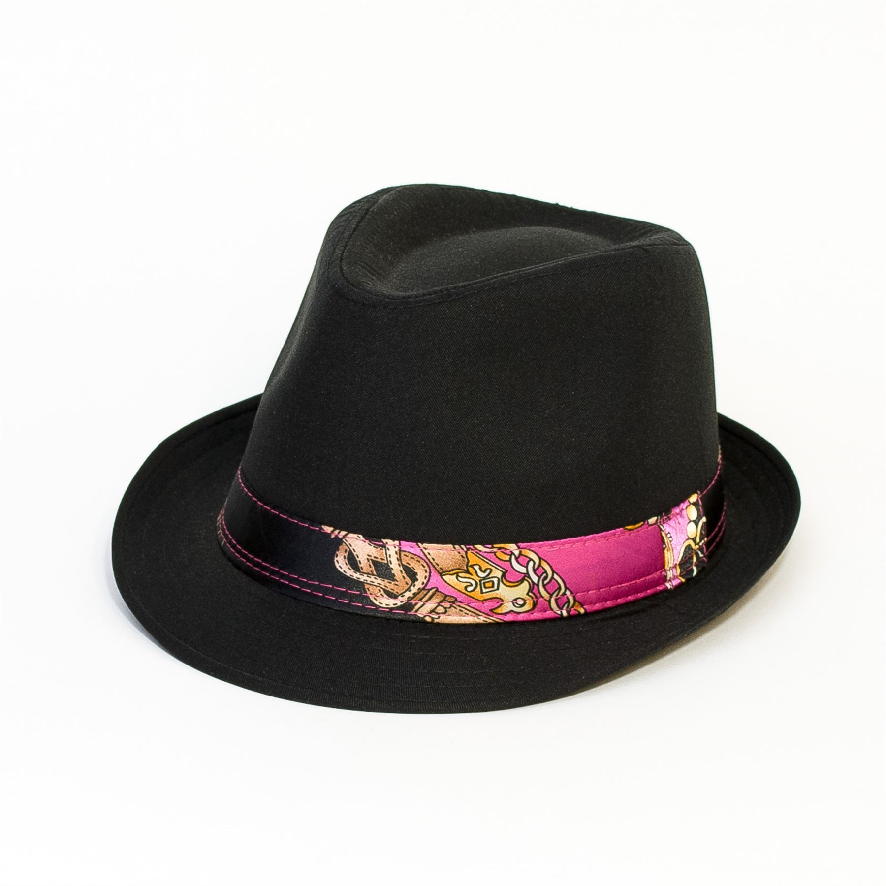 Plain Mens Women Felt Fedora Trilby Unisex Hat Cap Pink & Black