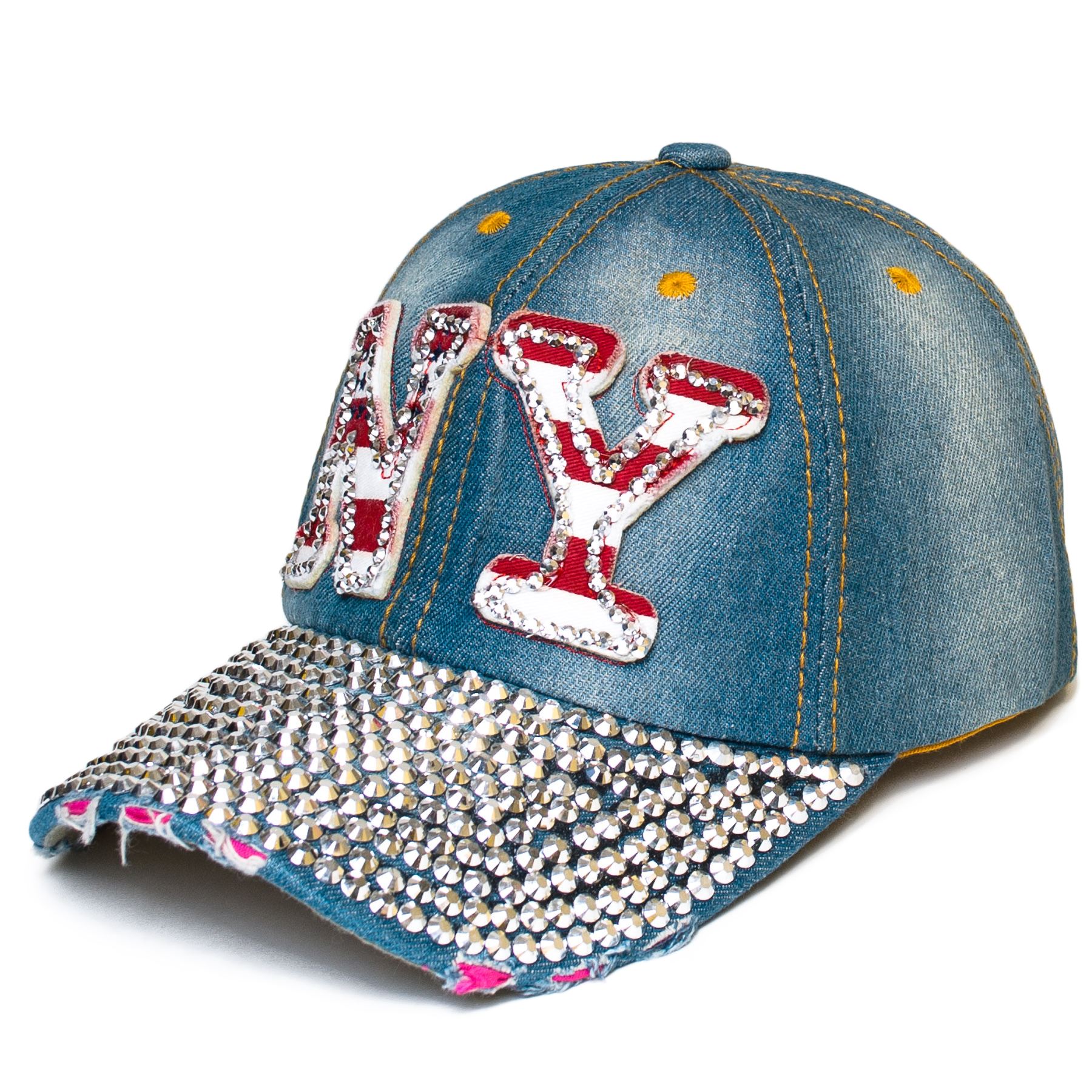 Women Bling Rhinestone Studded Denim Baseball Adjustable Cotton Hat