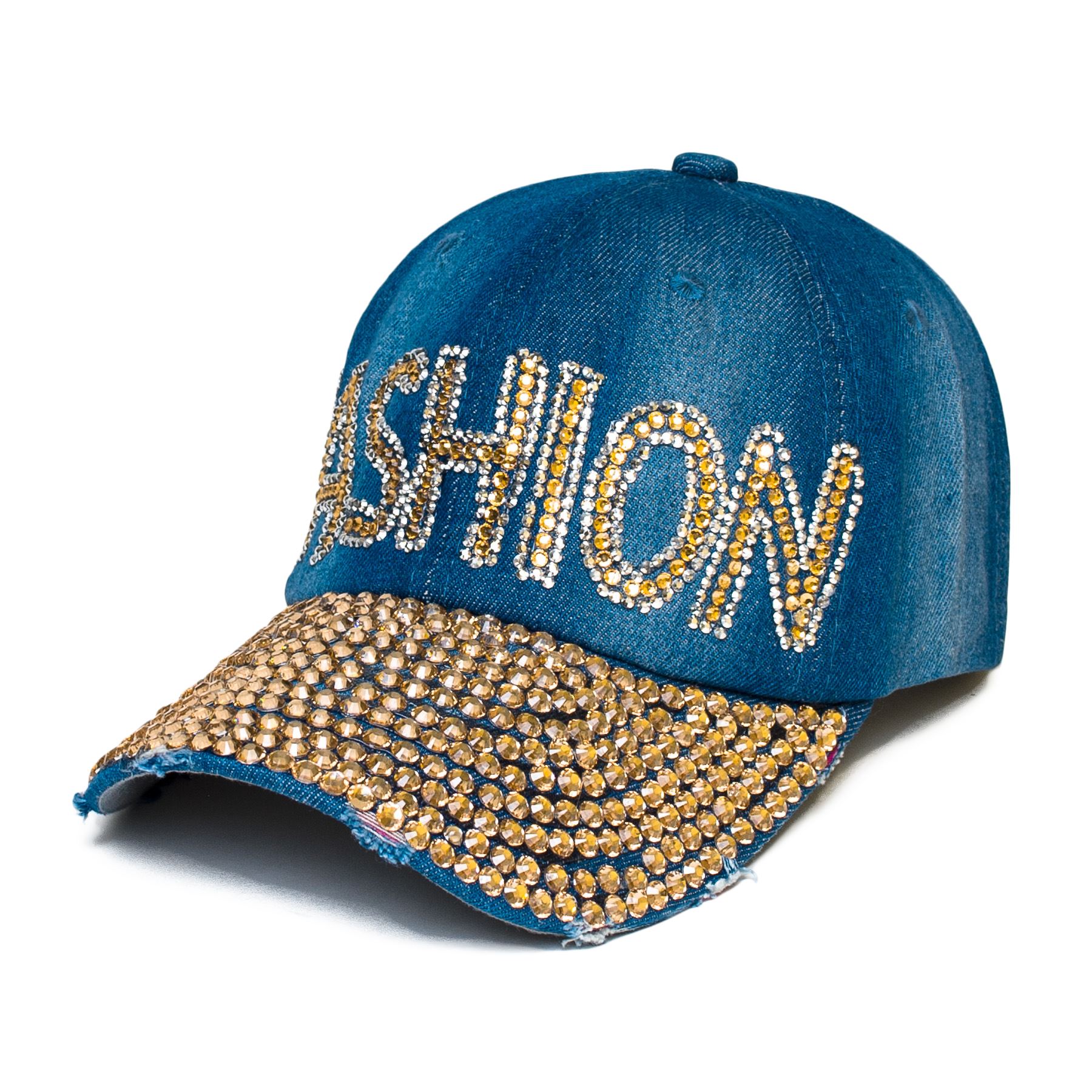 Women Bling Rhinestone Studded Denim Baseball Adjustable Cotton Blue