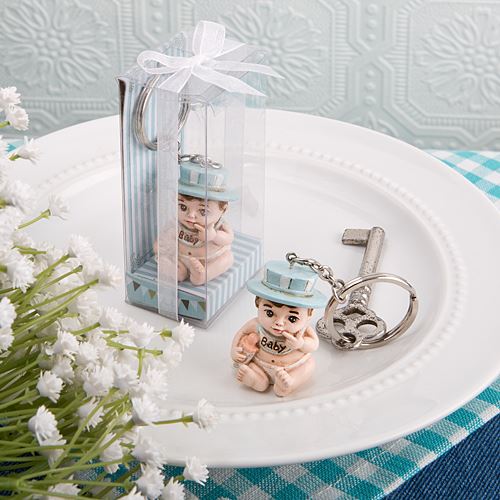 6 Vintage Baby Boy Keyring Keychain Baby Shower or Christening Favors