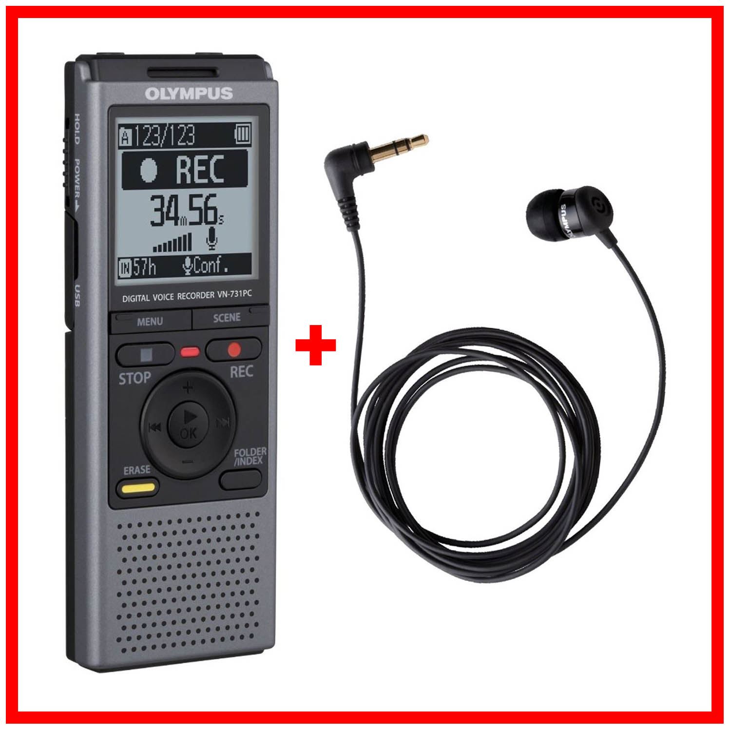 Olympus VN731PC Voice Recorder 2GB Dictaphone Free TP8 Headset Ear