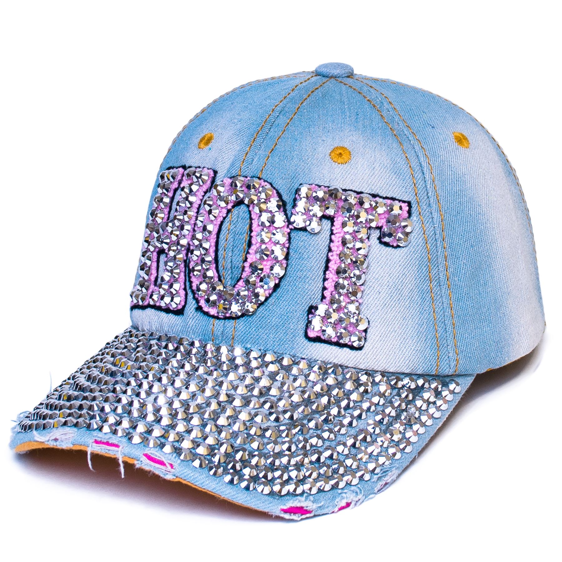 Women Bling Rhinestone Studded Denim Baseball Adjustable Cotton Blue