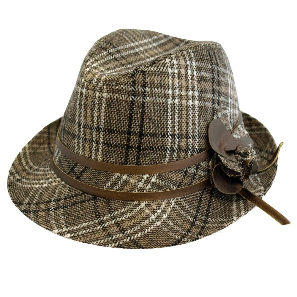 Ladies Womens Fedora Summer/Beach Plaid Trilby Sun Hat Cap Fancy Dress