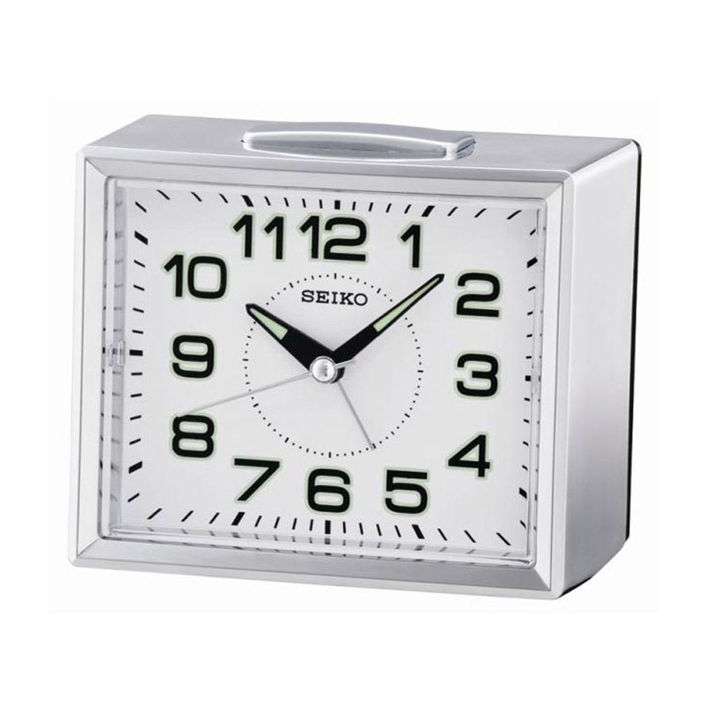 SeikoQHK039SSilverBedsideSnoozeLightLumibriteBellAlarmClockNew