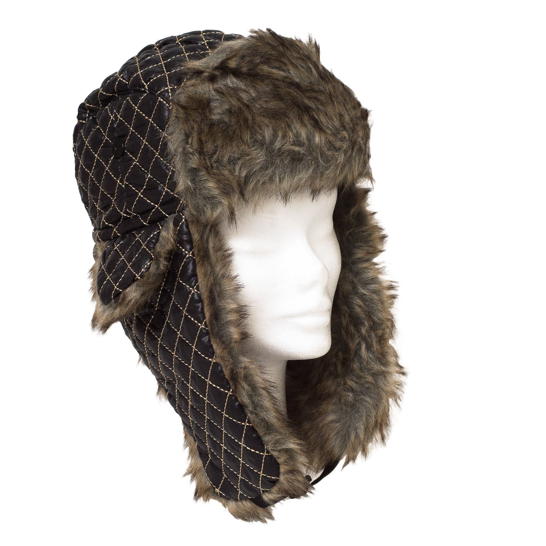 Mens Ladies Trapper Aviator Diamond Check Russian Ushanka Winter Hat